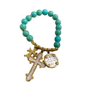 Turquoise Bracelet w/ Gold/Silver Cross Charms